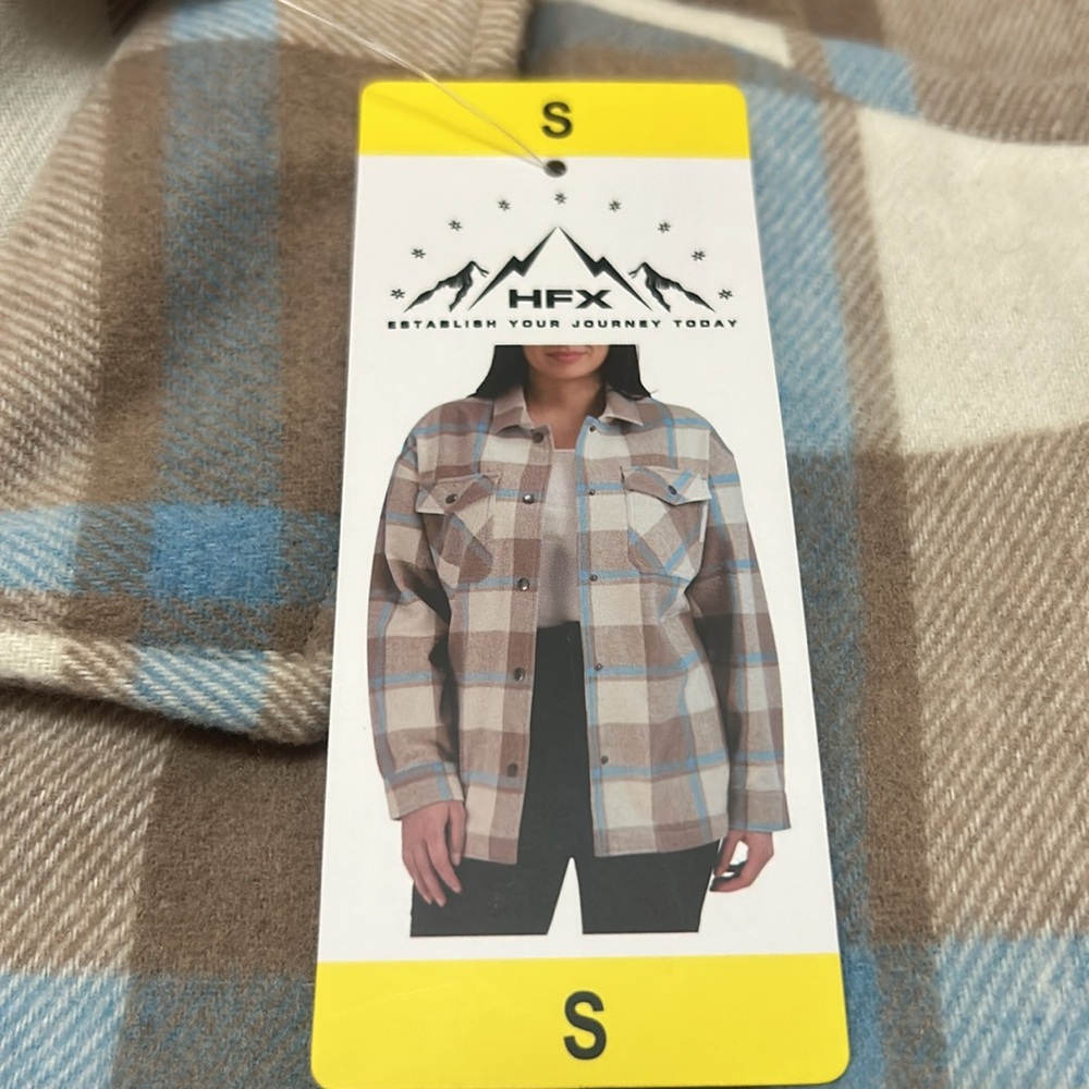 NWT HFX Brown/White/Blue Plaid Long Sleeve Shirt Jacket S, L